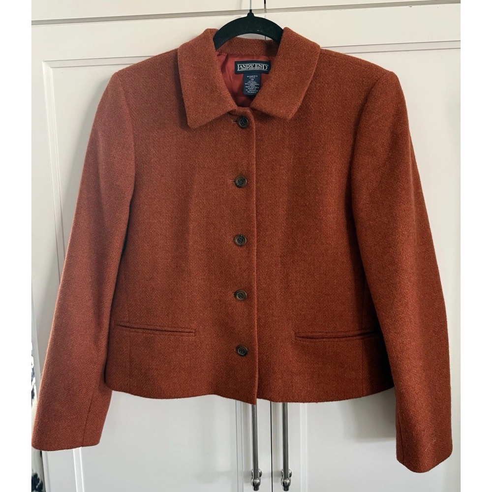 Vintage 90s Lands' End Lambswool Jacket Burnt Orange SizeP10Capsule Quiet Luxury